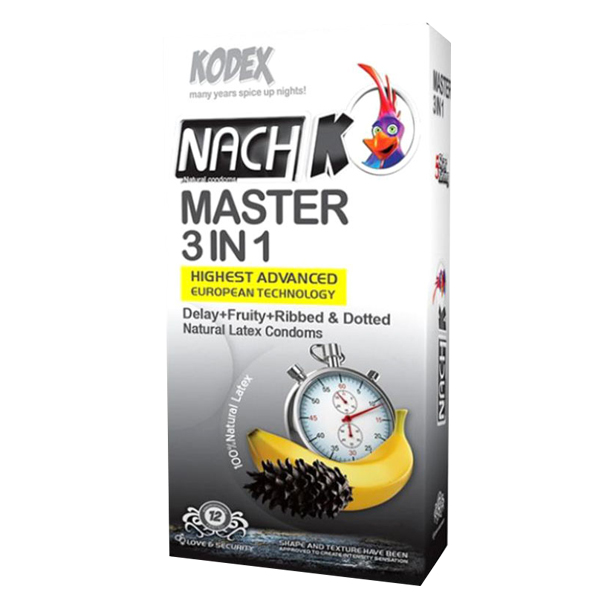 کاندوم تاخيري مدل Nachkodex Master 3 In 1 بسته 12 عددي